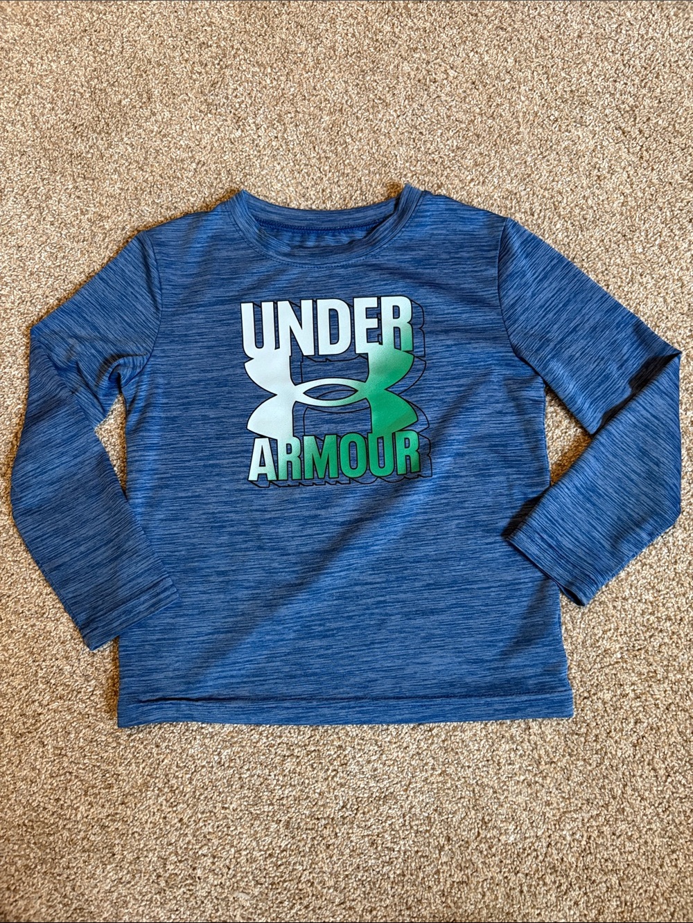 Boys Under Armour Blue Heather Long Sleeve Top with Green Logo